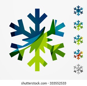 Set von abstrakten farbenfrohen Snowflake Logo Symbole, Winterkonzepte, sauberes modernes geometrisches Design. Mit transparenten abstrakten Linien erstellt