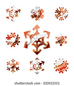 Conjunto de íconos abstractos coloridos del logo del copo de nieve, conceptos de invierno, diseño geométrico moderno y limpio. Creado con líneas abstractas transparentes