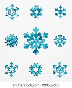 Set of abstract colorful snowflake logo icons, winter concepts, clean modern geometric design. Created with transparent abstract lines