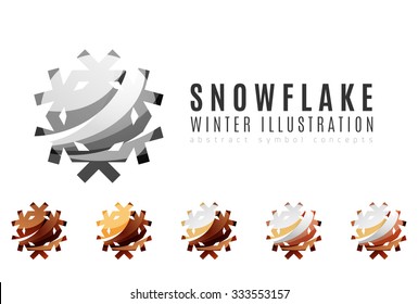 Set of abstract colorful snowflake logo icons, winter concepts, clean modern geometric design. Created with transparent abstract lines