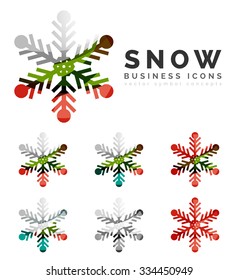 Set of abstract colorful snowflake logo icons, winter concepts, clean modern geometric design. Created with transparent abstract lines