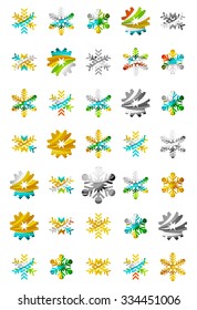 Set of abstract colorful snowflake logo icons, winter concepts, clean modern geometric design. Created with transparent abstract lines
