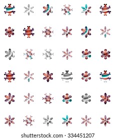Set of abstract colorful snowflake logo icons, winter concepts, clean modern geometric design. Created with transparent abstract lines