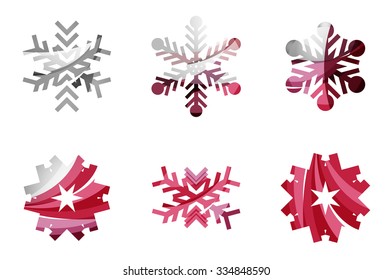 Conjunto de íconos abstractos coloridos del logo del copo de nieve, conceptos de invierno, diseño geométrico moderno y limpio. Creado con líneas abstractas transparentes