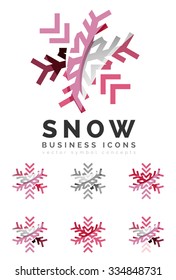 Set von abstrakten farbenfrohen Snowflake Logo Symbole, Winterkonzepte, sauberes modernes geometrisches Design. Mit transparenten abstrakten Linien erstellt