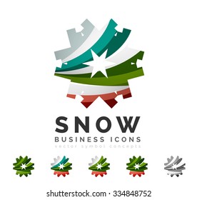 Set of abstract colorful snowflake logo icons, winter concepts, clean modern geometric design. Created with transparent abstract lines