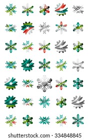 Set of abstract colorful snowflake logo icons, winter concepts, clean modern geometric design. Created with transparent abstract lines