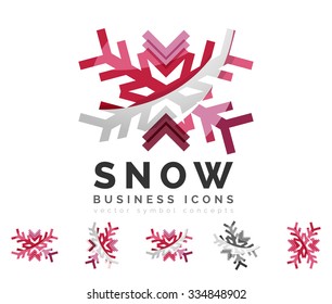 Set of abstract colorful snowflake logo icons, winter concepts, clean modern geometric design. Created with transparent abstract lines