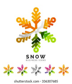 Set of abstract colorful snowflake logo icons, winter concepts, clean modern geometric design. Created with transparent abstract lines