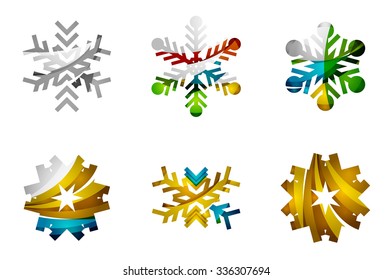 Set of abstract colorful snowflake logo icons, winter concepts, clean modern geometric design. Created with transparent abstract lines
