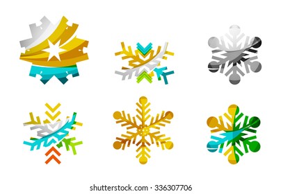 Set of abstract colorful snowflake logo icons, winter concepts, clean modern geometric design. Created with transparent abstract lines
