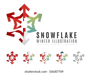 Set of abstract colorful snowflake logo icons, winter concepts, clean modern geometric design. Created with transparent abstract lines