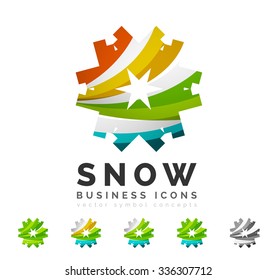 Set of abstract colorful snowflake logo icons, winter concepts, clean modern geometric design. Created with transparent abstract lines