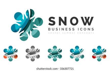 Set of abstract colorful snowflake logo icons, winter concepts, clean modern geometric design. Created with transparent abstract lines