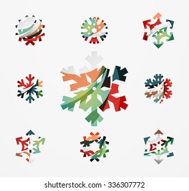 Set of abstract colorful snowflake logo icons, winter concepts, clean modern geometric design. Created with transparent abstract lines