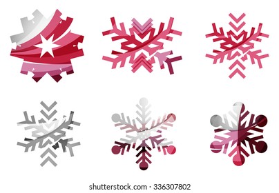 Set of abstract colorful snowflake logo icons, winter concepts, clean modern geometric design. Created with transparent abstract lines