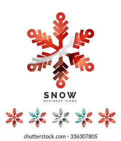 Set von abstrakten farbenfrohen Snowflake Logo Symbole, Winterkonzepte, sauberes modernes geometrisches Design. Mit transparenten abstrakten Linien erstellt