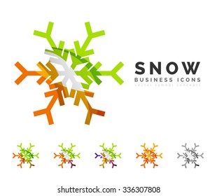 Set of abstract colorful snowflake logo icons, winter concepts, clean modern geometric design. Created with transparent abstract lines