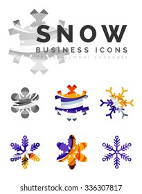 Set of abstract colorful snowflake logo icons, winter concepts, clean modern geometric design. Created with transparent abstract lines