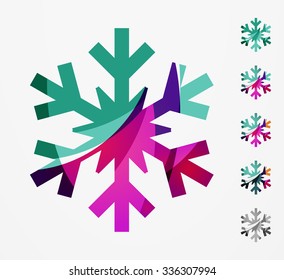 Set of abstract colorful snowflake logo icons, winter concepts, clean modern geometric design. Created with transparent abstract lines