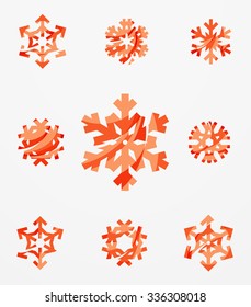 Set of abstract colorful snowflake logo icons, winter concepts, clean modern geometric design. Created with transparent abstract lines