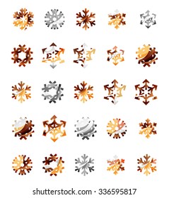Conjunto de íconos abstractos coloridos del logo del copo de nieve, conceptos de invierno, diseño geométrico moderno y limpio. Creado con líneas abstractas transparentes
