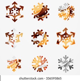 Set of abstract colorful snowflake logo icons, winter concepts, clean modern geometric design. Created with transparent abstract lines