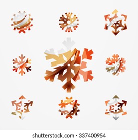 Set von abstrakten farbenfrohen Snowflake Logo Symbole, Winterkonzepte, sauberes modernes geometrisches Design. Mit transparenten abstrakten Linien erstellt