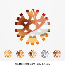 Set of abstract colorful snowflake logo icons, winter concepts, clean modern geometric design. Created with transparent abstract lines