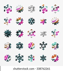 Conjunto de íconos abstractos coloridos del logo del copo de nieve, conceptos de invierno, diseño geométrico moderno y limpio. Creado con líneas abstractas transparentes
