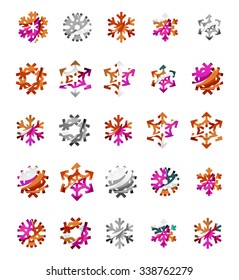 Set von abstrakten farbenfrohen Snowflake Logo Symbole, Winterkonzepte, sauberes modernes geometrisches Design. Mit transparenten abstrakten Linien erstellt
