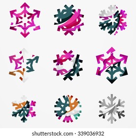 Set of abstract colorful snowflake logo icons, winter concepts, clean modern geometric design. Created with transparent abstract lines