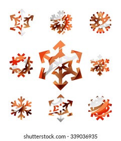 Set of abstract colorful snowflake logo icons, winter concepts, clean modern geometric design. Created with transparent abstract lines