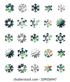 Set of abstract colorful snowflake logo icons, winter concepts, clean modern geometric design. Created with transparent abstract lines