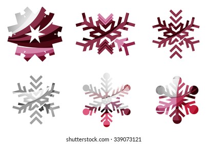 Set of abstract colorful snowflake logo icons, winter concepts, clean modern geometric design. Created with transparent abstract lines