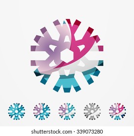 Set of abstract colorful snowflake logo icons, winter concepts, clean modern geometric design. Created with transparent abstract lines