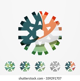 Set of abstract colorful snowflake logo icons, winter concepts, clean modern geometric design. Created with transparent abstract lines