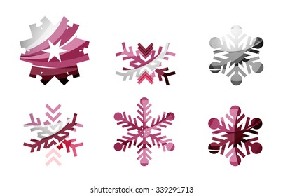Conjunto de íconos abstractos coloridos del logo del copo de nieve, conceptos de invierno, diseño geométrico moderno y limpio. Creado con líneas abstractas transparentes