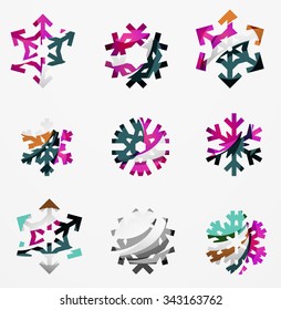 Set of abstract colorful snowflake logo icons, winter concepts, clean modern geometric design. Created with transparent abstract lines