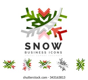 Conjunto de íconos abstractos coloridos del logo del copo de nieve, conceptos de invierno, diseño geométrico moderno y limpio. Creado con líneas abstractas transparentes