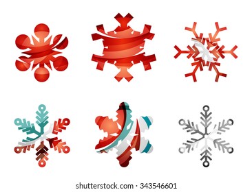Set von abstrakten farbenfrohen Snowflake Logo Symbole, Winterkonzepte, sauberes modernes geometrisches Design. Mit transparenten abstrakten Linien erstellt