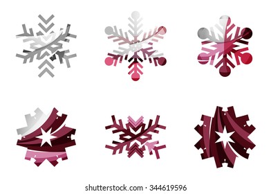 Set von abstrakten farbenfrohen Snowflake Logo Symbole, Winterkonzepte, sauberes modernes geometrisches Design. Mit transparenten abstrakten Linien erstellt