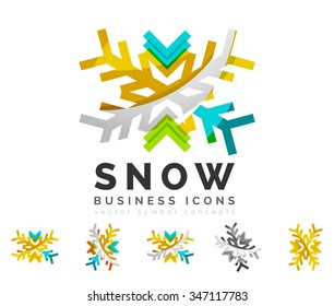 Set of abstract colorful snowflake logo icons, winter concepts, clean modern geometric design. Created with transparent abstract lines