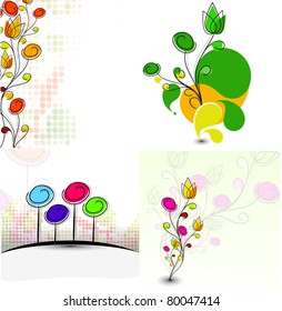 Set of abstract colorful spring flower pattern background.