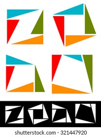 Set of abstract, colorful square icons, logotypes made of triangles. Vector.