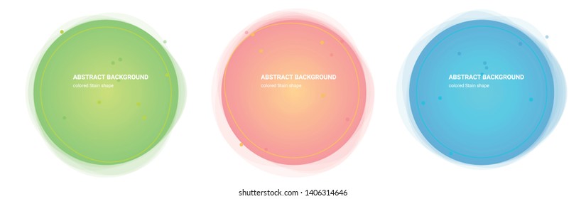 Set Abstract Colorful Stain Geometric Shape. Flux Gradient Design for Banner, Card, Brochure. Isolated Waves in Pear, Lima, Saffron-Mango, Froly, Java, Curious-Blue colors. Vector Illustration 