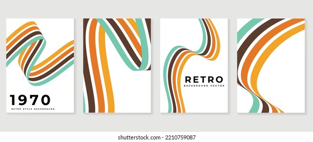 Set of abstract colorful stripes background vector. 70s retro vintage style illustration creative with colorful wave lines, curve shapes. Design for decorative, wall art, poster, banner, cover.