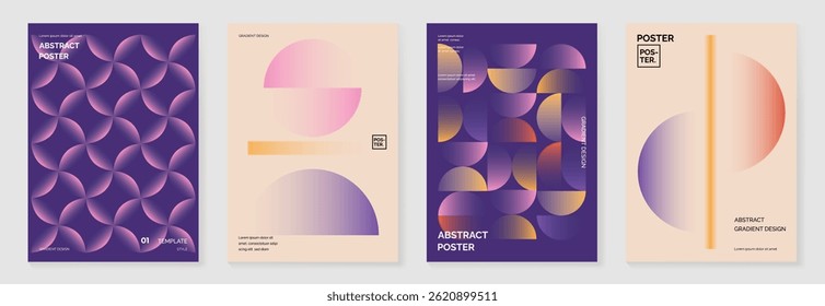 Set of abstract colorful stripes background vector. 70s retro vintage illustration creative cover with rainbow lines, curve geometric shapes. Design for decorative, wall art, poster, banner.
