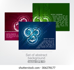 Set of abstract colorful technology background with gears. Vector illustration.