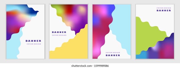 Set of abstract colorful templates for flyers, banners, covers, posters. Minimalistic vector illustration. Place for your text. Waves fluid design.
